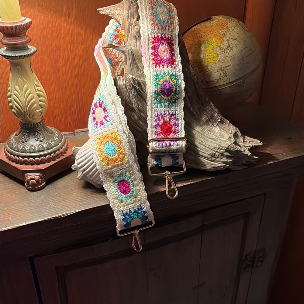 NWT Colorful granny square Crochet Bag Strap adjustable